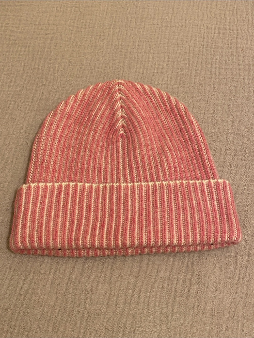 Madewell Merino Wool Classic Ribbed Knit Beanie - Pink & Cream